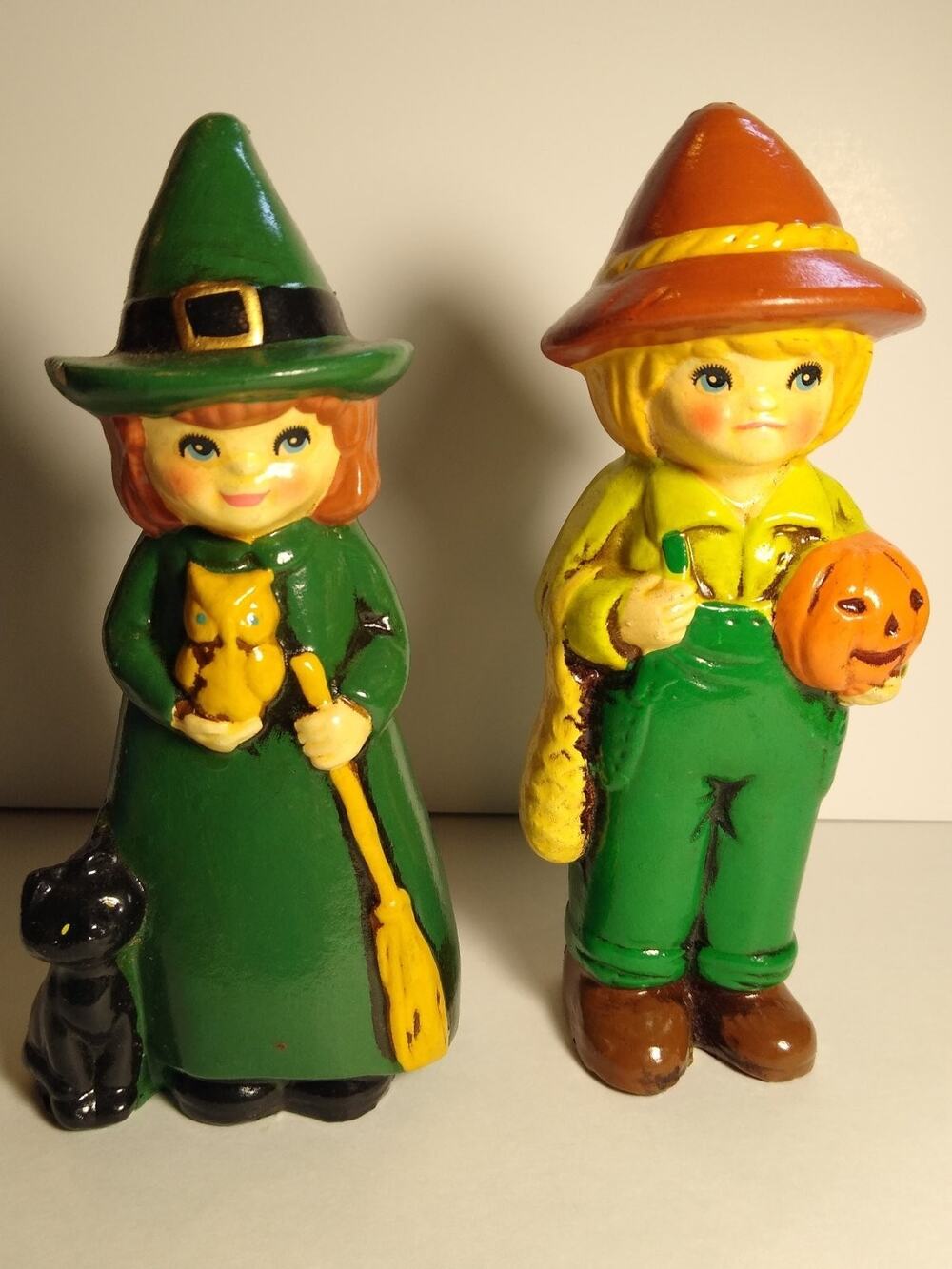 Vintage Norcrest Halloween Witch Scarecrow Figurine Set Made in Japan 6"